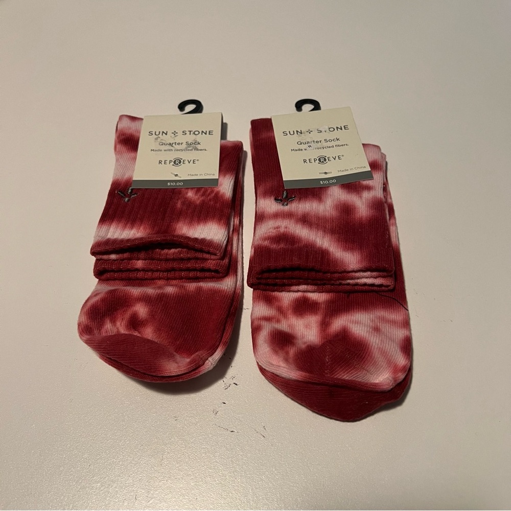 Sun + Stone Red and White Casual Tie-Dye Socks